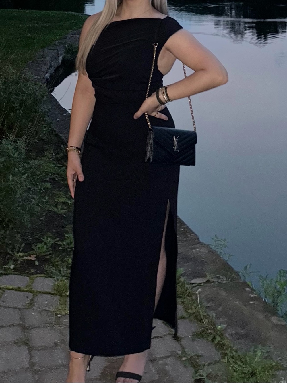 Mango Black One-Shoulder Maxi Dress with Side Slit